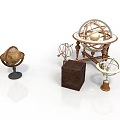 Vintage Decorative Astronomical Instruments With Globe Armillary Sphere And Wooden Box