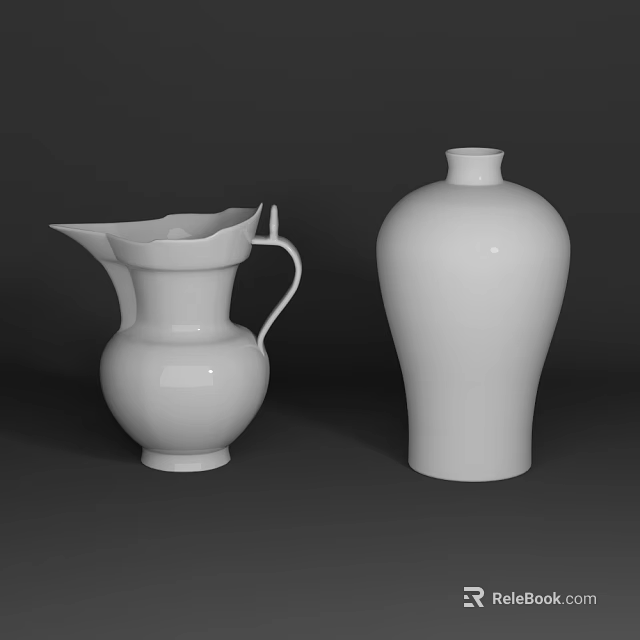 Glossy White Ceramic Pitcher and Vase with Smooth Design and Elegant Form 3d model 
