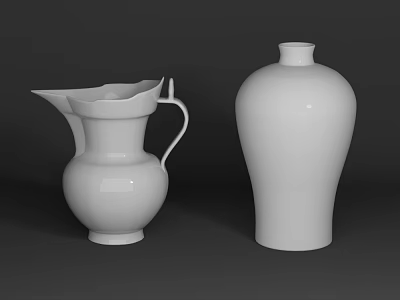 Glossy White Ceramic Pitcher and Vase with Smooth Design and Elegant Form 3d model