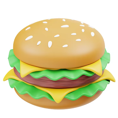 Colorful Cartoon Hamburger With Sesame Seed Bun Green Lettuce And Yellow Cheese Patty 3d model