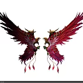 Ornate Symmetrical Wings With Red Pink Feathers Golden Decor And Green Gems