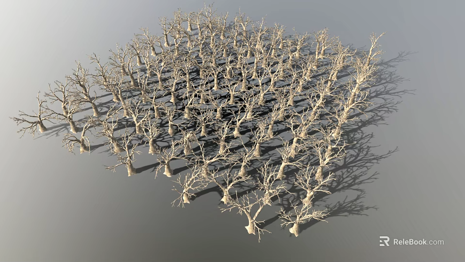 Natural Wooden Stone Branch Structures Arranged in Grid Pattern with Complex Details 3d model 