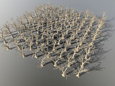 Natural Wooden Stone Branch Structures Arranged in Grid Pattern with Complex Details 3d model