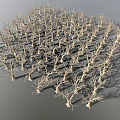 Natural Wooden Stone Branch Structures Arranged in Grid Pattern with Complex Details 3d model