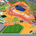 Children's Playground With Colorful Ground Maze Water Pool Trees And Interactive Areas