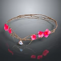 Elegant Decorative Ornament Set With Twig Like Design Pink Flowers And Clear Gemstone Pendant
