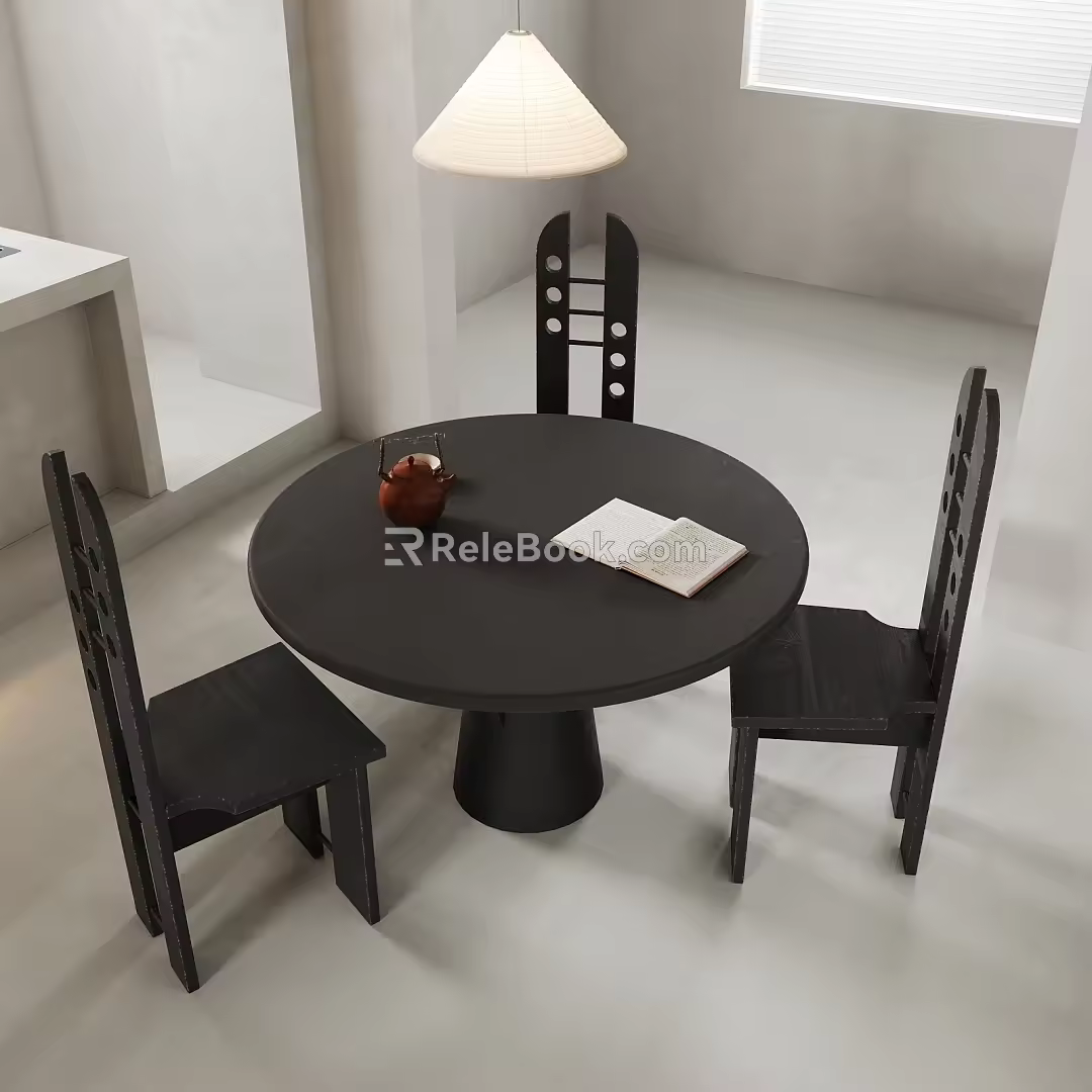 Middle Ancient Dining Table and Chair Solid Wood Dining Table and Chair Round Dining Table and Chair 3d model