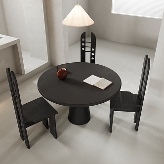 Middle Ancient Dining Table and Chair Solid Wood Dining Table and Chair Round Dining Table and Chair 3d model