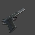 Modern Semi Automatic Pistol With Metallic Finish And Black Grip Design