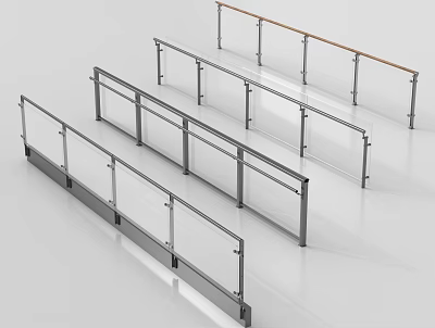 Modern Railings With Metal Frames And Glass Panels In Various Designs 3d model
