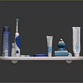 Bathroom Oral Care Set With White Tray Electric Toothbrush Toothpaste MELA Lid And Smurf Figurine