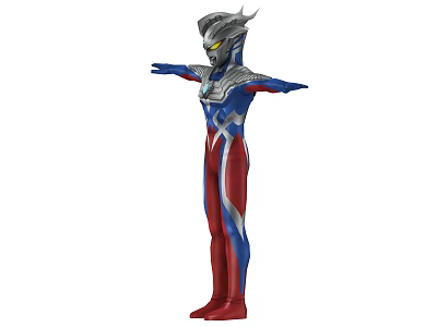 Silver Red Blue Armored Game Movie Character With Outstretched Arms And Glowing Eyes 3d model