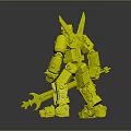 Colorful Robot Action Figure With Red White Green Parts And Skull Design Spear Weapon