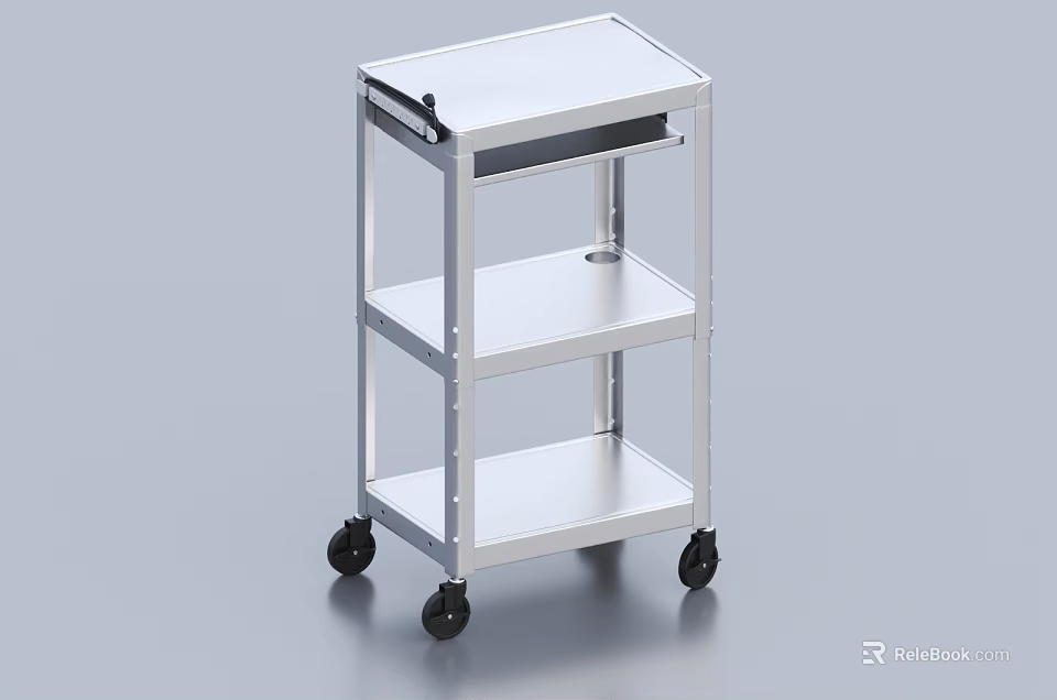 Stainless Steel Medical Equipment Cart With Three Shelves And Mobile Wheels For Hospital Use 3d model 