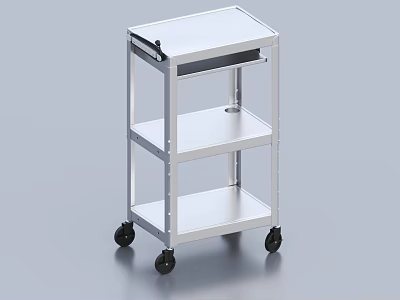 Stainless Steel Medical Equipment Cart With Three Shelves And Mobile Wheels For Hospital Use 3d model