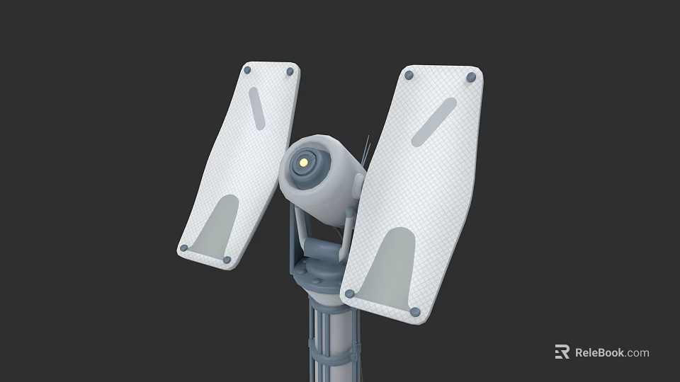 Tactical Weapon System With White Panels Central Sensor And Cylindrical Base 3d model