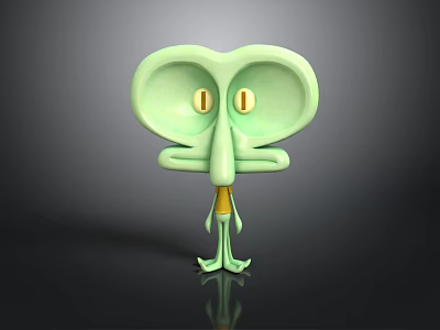 Adorable Light Green Aquatic Animal Cartoon 3D Model With Big Eyes And Long Nose 3d model