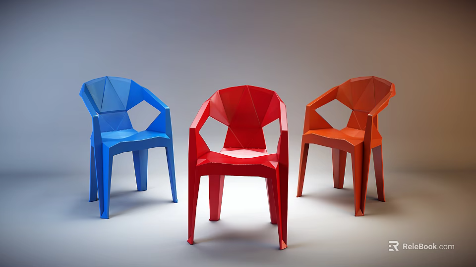 Stylish Geometric Single Chair With Vibrant Blue Red Orange Colors In Modern Design 3d model 
