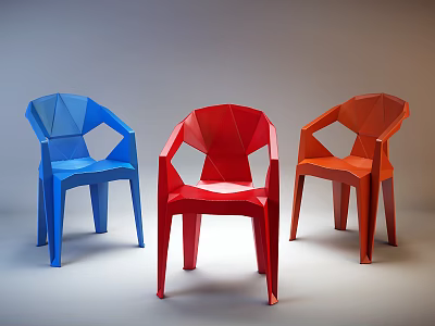 Stylish Geometric Single Chair With Vibrant Blue Red Orange Colors In Modern Design 3d model
