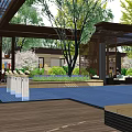 Chinese Style Sales Office Building With Wooden Pergola And Landscaped Garden