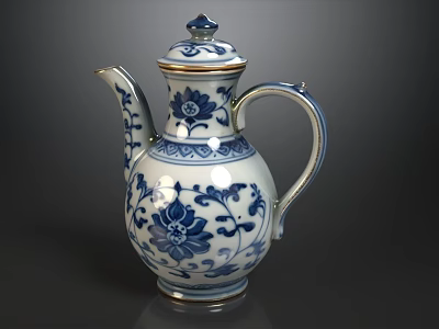 Elegant Traditional Chinese Blue And White Porcelain Teapot For Home Antique Decor And Daily Use 3d model