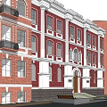 Classical Office Building With Red Brick Exterior White Columns And Front Steps 3d model