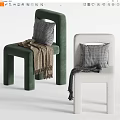 Modern Green and White Leisure Chairs with Gray Cushions and Brown Gray Blankets