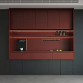 Modern Warm Brown Sideboard with LED Illuminated Shelf Coffee Machine and Fresh Fruits