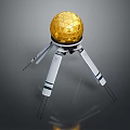 Golden Polyhedral Sphere Device With White Supporting Legs And Metallic Base 3d model