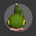 Cute Green Game Movie Character With Pink Horn Large Eyes Segmented Body On White Base