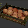 Fresh Ripe Cantaloupes Stored In Wooden Crate For Home Storage Use