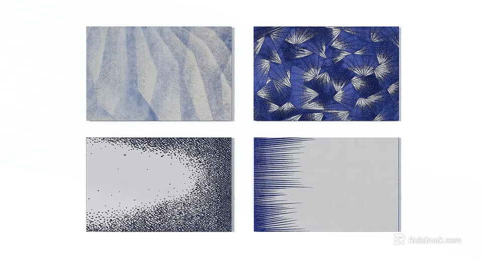 Square Rugs Featuring Blue Abstract Patterns and Diverse Textured Designs 3d model