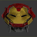 Iron Man Helmet with Red and Gold Metallic Design and Glowing Blue Eyes
