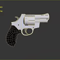 Silver Metallic Revolver Firearm With Black Grip And Classic Design Features
