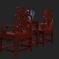 Traditional Chinese Redwood Carved Furniture Set With Chairs Side Table And Blue White Vase