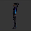 Cyberpunk Themed Male Character With Biomechanical Arm Decorations And Blue Purple Jacket Pants