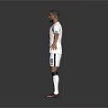 Man Wearing White Sports Uniform Featuring Qatar Logo and Number 20 Standing with Arms Outstretched