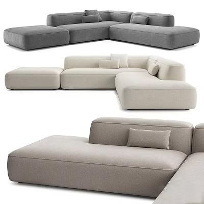 Modern L Shaped Three Seater Sofa In Beige Gray With Comfortable Cushions 3d model