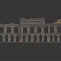 Cartoon Scene of Old Ruined Building with Multiple Floors Broken Walls and Arched Windows