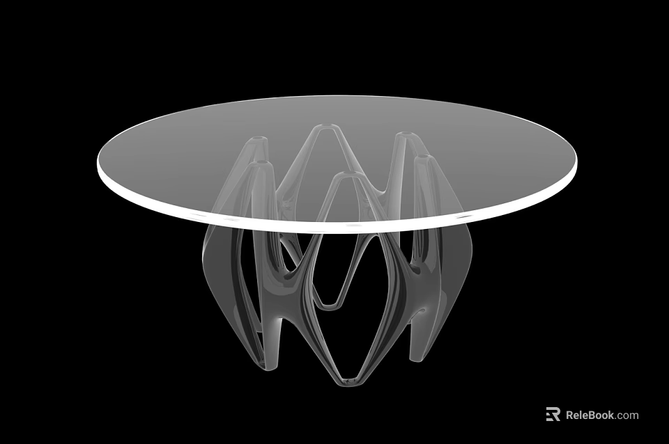 Round Transparent Glass Dining Table With Unique Abstract Base Structure 3d model 