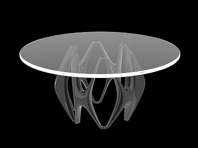 Round Transparent Glass Dining Table With Unique Abstract Base Structure 3d model