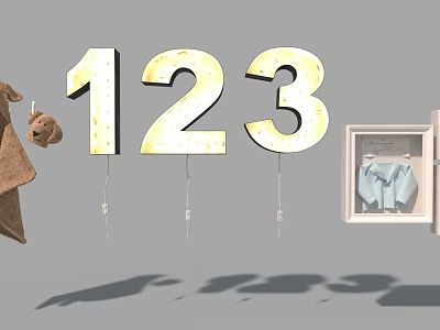 Decorative 123 Numbers With Teddy Bear Open Wardrobe And Blue Clothes 3d model
