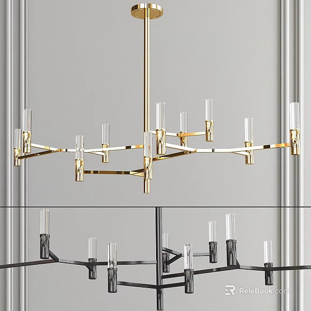 Modern Contemporary Chandelier With Gold Black Metal Frame And Glass Shades 3d model 