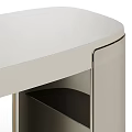 Modern Dressing Table Design With Sleek Surface Metal Legs And Open Shelves