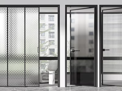 Contemporary Hinged Door Design For Interior With Black Frame And Glass Panels 3d model
