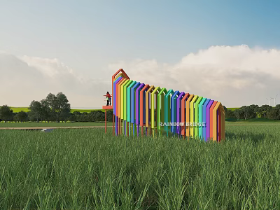 Rural Tourism Rainbow Corridor Rack Net Red Card Landscape Sick Landscape Device People Children Rice Field Rice Wheat Rice 3d model