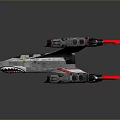 Sci Fi Spaceship With Gray Red Color Shark Mouth Design And Multiple Engines