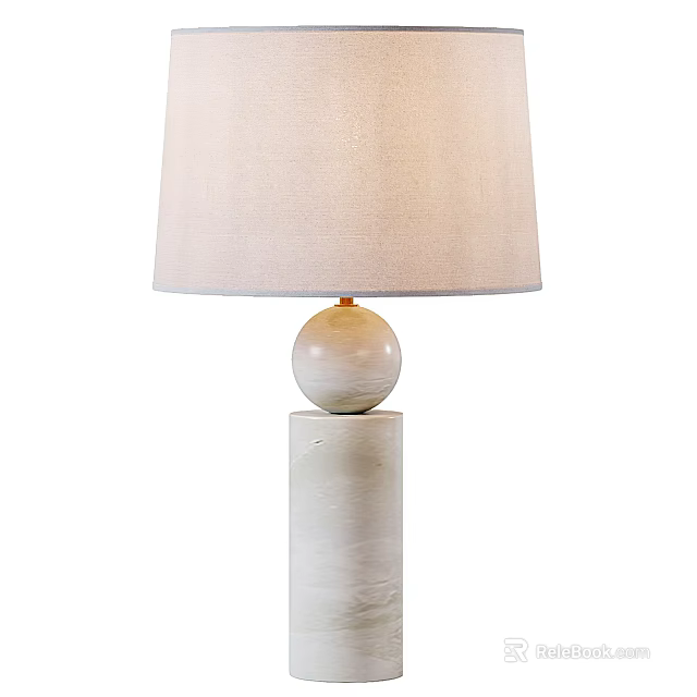 Table Lamp with Light Beige Lampshade and Spherical Globe on Marble Base 3d model 