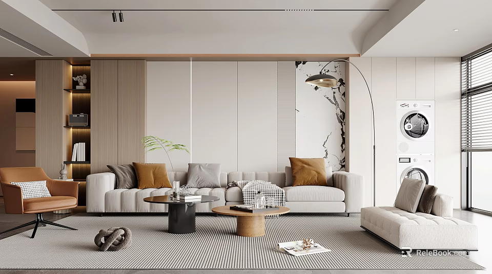 Modern Living Room Interior With Light Sofa And Coffee Tables 3d model