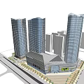 Modern Hotel Architecture Featuring Three Skyscrapers Glass Curtain Walls And Ground Floor Commercial Facilities